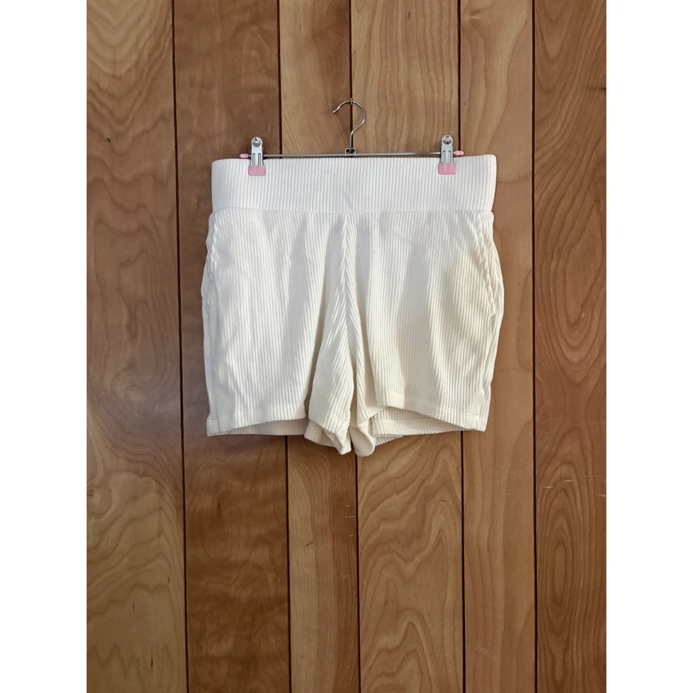 Old Navy Ribbed Lounge Shorts Cream White High Waisted Knit Casual Womens Medium